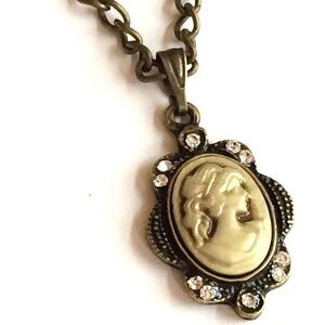 Cameo Pendant Necklace 28" X-Long Vintage Style Victorian Gold Tone Plated
